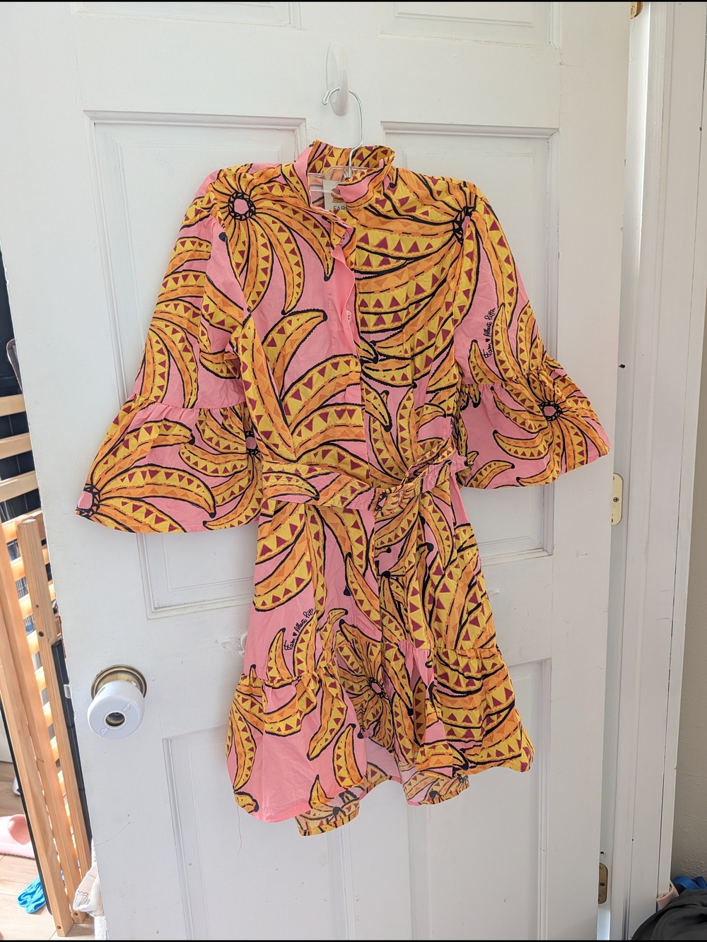 NWOT Farm Rio Pink and Yellow Printed Ruffle Dress
